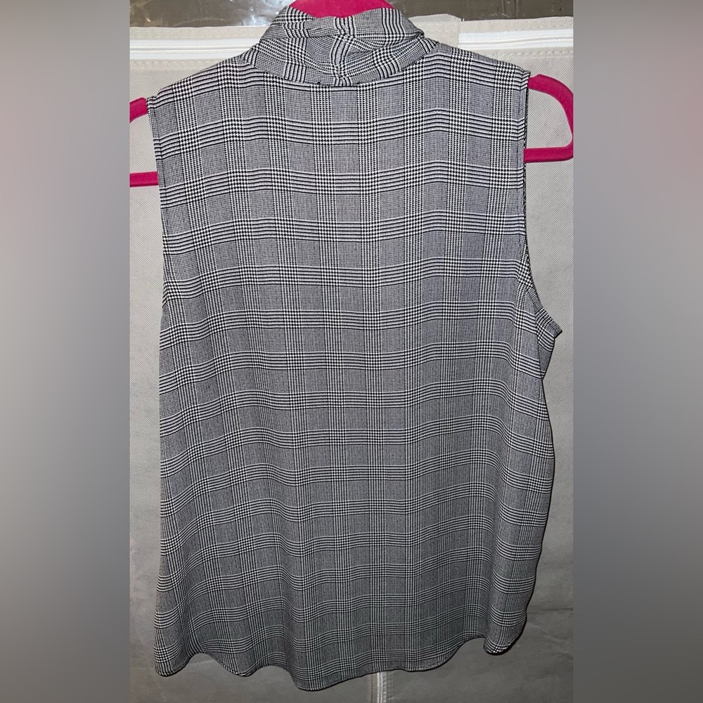 Ann Taylor black and white plaid chiffon button down neck tie blouse Size LP - Picture 5 of 7